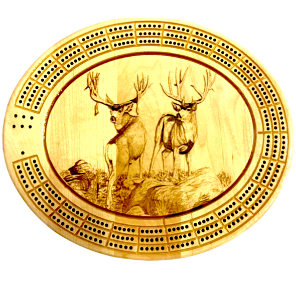 Elk on Hill Cribbage Board