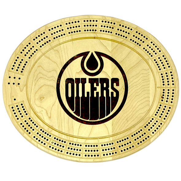 Engraved Edmonton Oilers Cribbage Board - Stand Sold Separately