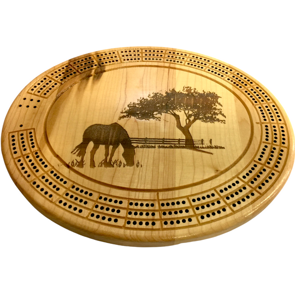 Tree and Horse Cribbage Board