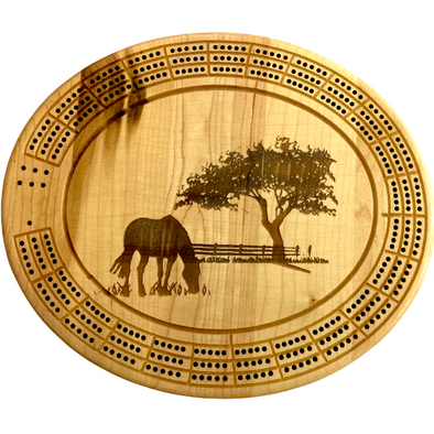 Tree and Horse Cribbage Board