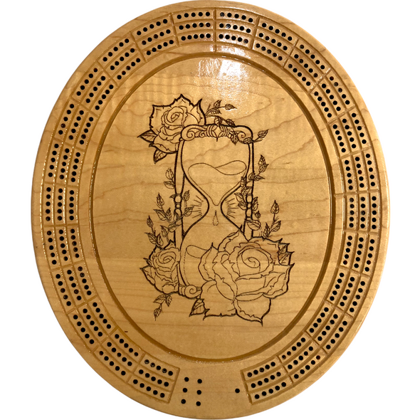 Hourglass And Roses Cribbage Board