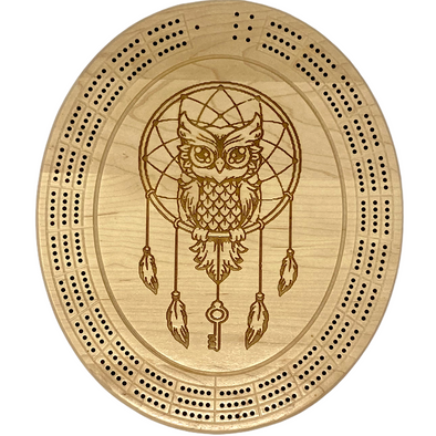 Engraved Dream Catcher / Owl Cribbage Board