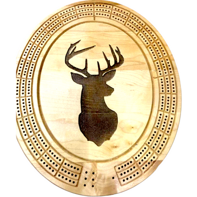 Engraved Deer Head Silhouette Cribbage Board