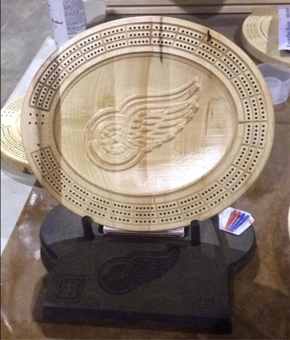 3D Detroit Red Wings Cribbage Board - Display Stand Optional. - Laser's Edge Design RD